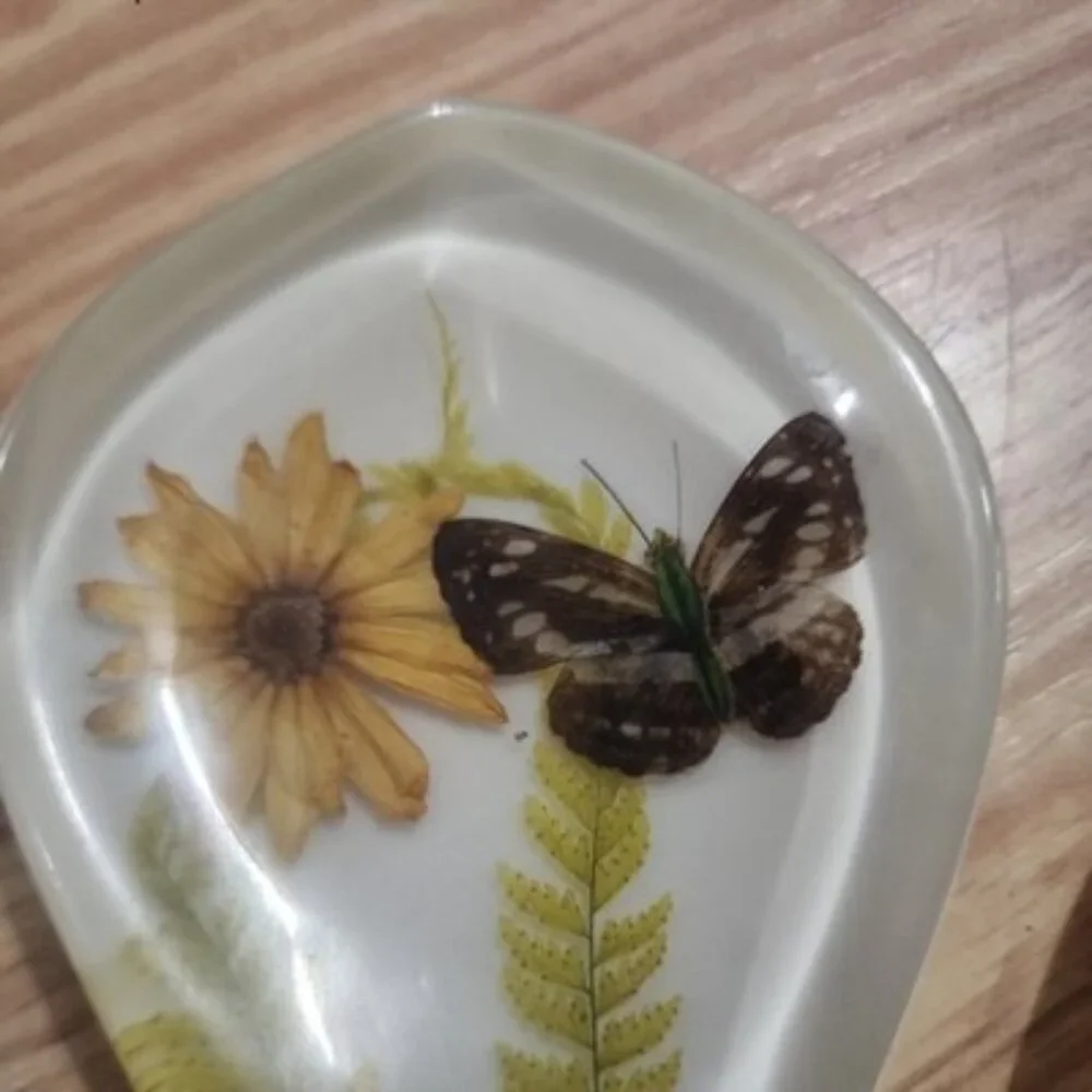 Vintage Lucite Acrylic Spoon Rest W/ trivet set Butterflies wildflowers MCM boho